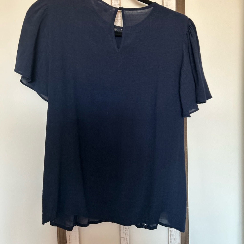 Nanette Lepore Dark Blue Blouse with Lace Accents - Picture 6 of 6